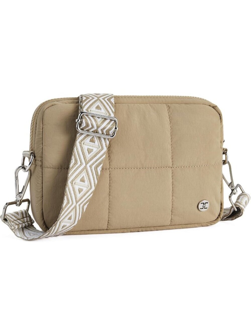 Women's Khaki Crossbody Purse with Guitar Strap Lightweight Puffer Shoulder Bag